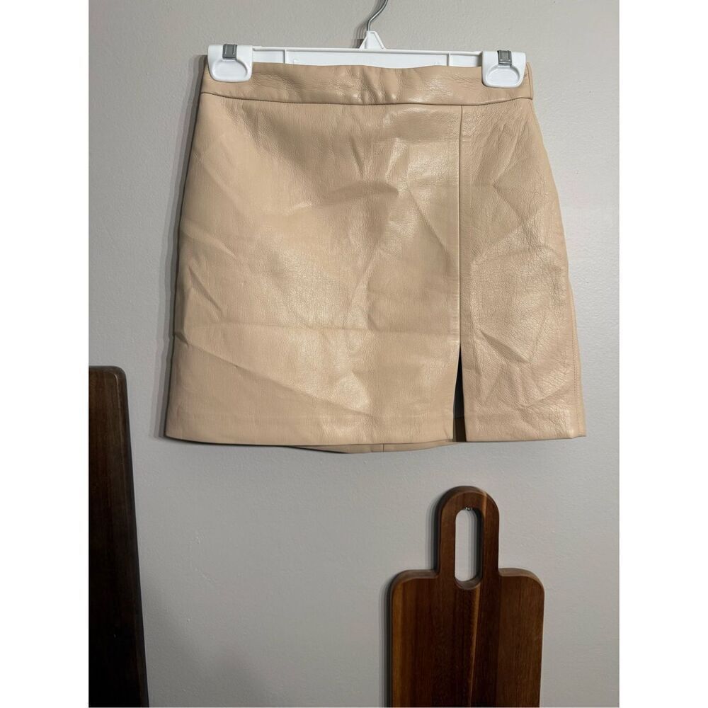 Wilfred Tan Leather Front Slit Back Zip Lined Mini Pencil Skirt Size 2